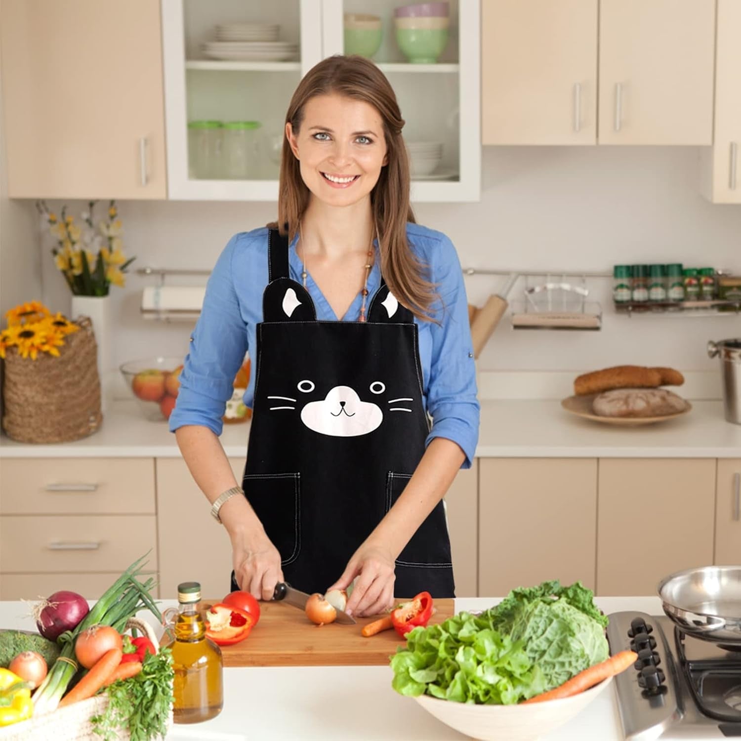 Cute Apron for Women Girl. Aprons with Front Pocket for Cooking Serving Painting Gardening. Gifts for Friends - Image 6