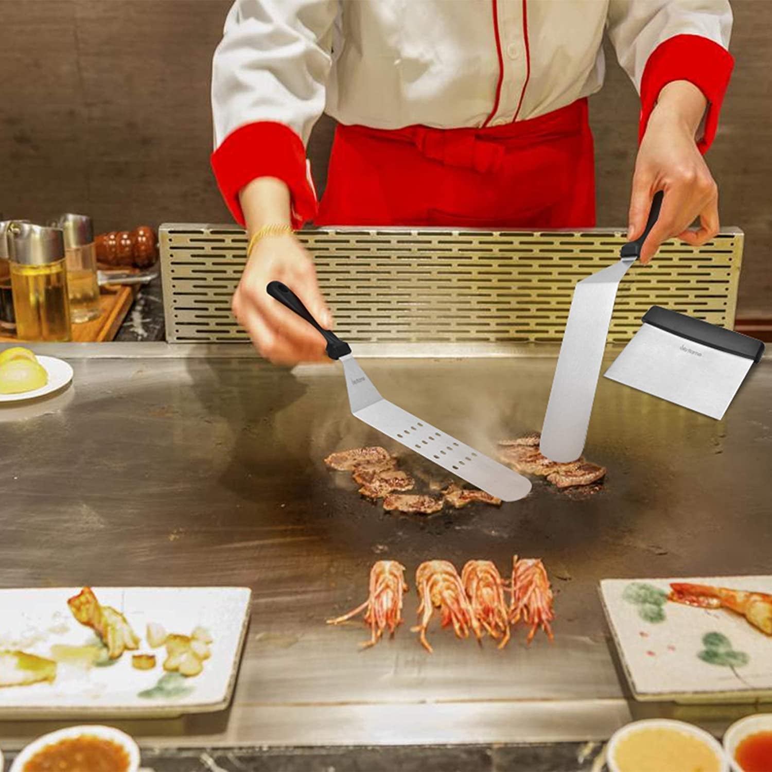 Skyflame 3 Piece Griddle Accessories Kit. Stainless Steel Professional Long BBQ Grill Spatula/Turner & Scraper Set for Flat Top Grill Hibachi Camping Cooking - Image 6