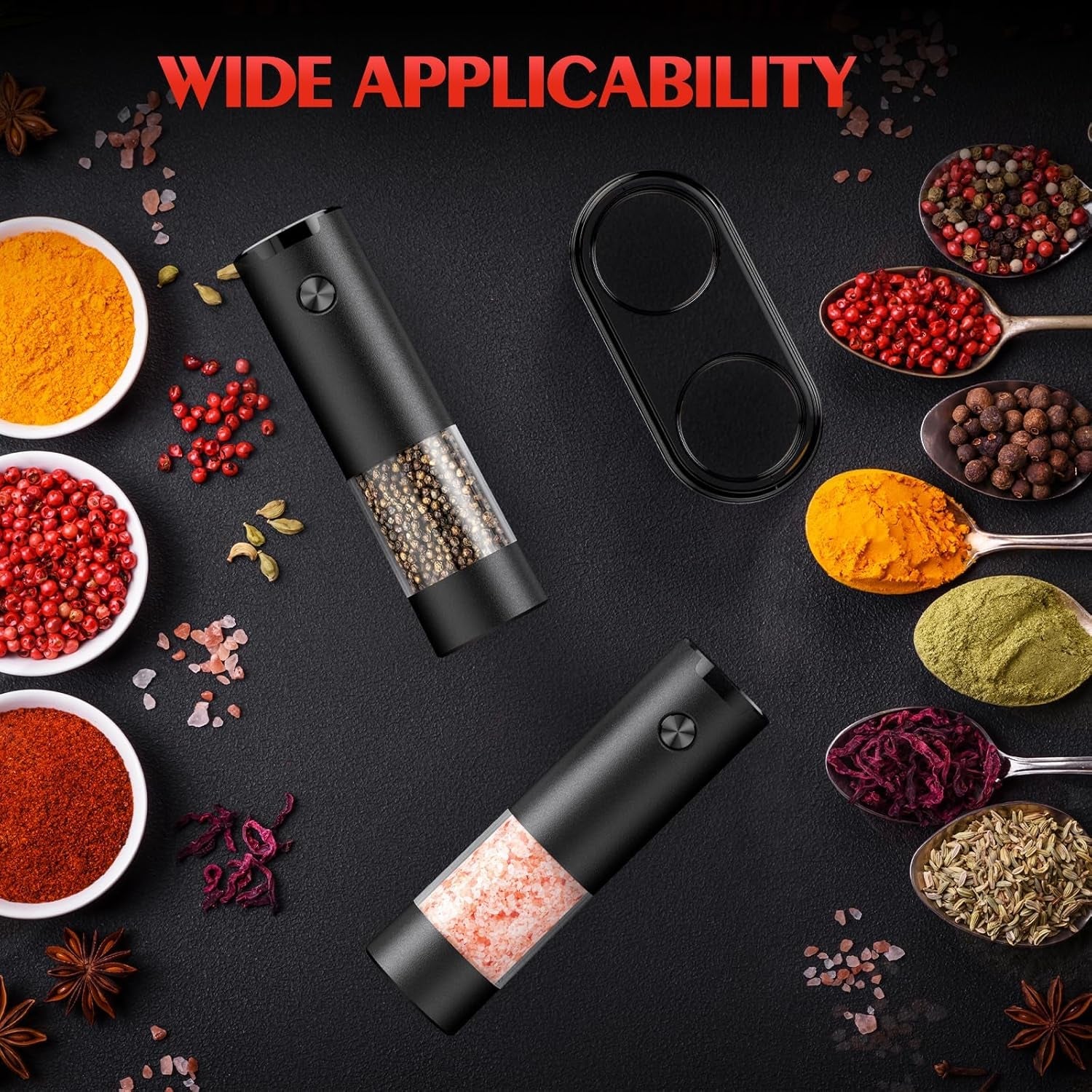 Electric Salt & Pepper Grinder Set (2‑Pack. Black) – Automatic Mills with LED. Adjustable Coarseness & Large Capacity - Image 5