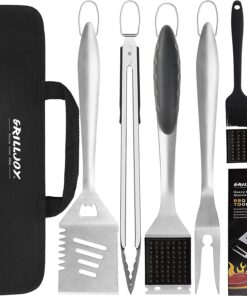 8PCS Heavy Duty BBQ Grill Tools Set with Extra Thick Stainless Steel Spatula. Fork. Tongs & Cleaning Brush - Complete Barbecue Accessories Kit with Portable Bag - Perfect Grill Gifts for Men