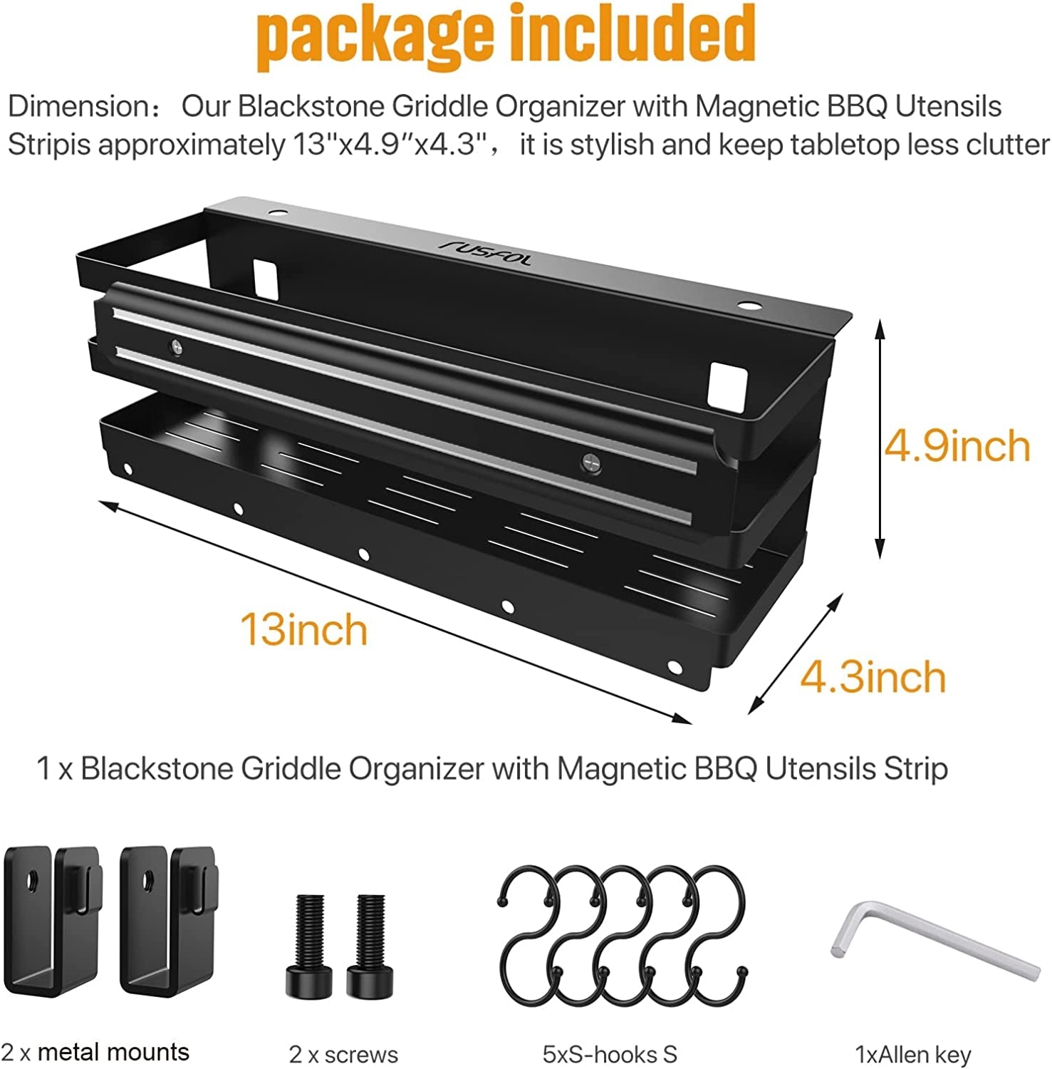 Stainless Steel Griddle Caddy with Magnetic BBQ Utensils Strip for 28/36 Blackstone Griddles. with a Allen Key. Space Saving BBQ Accessories Storage Box. Free from Drill Hole&Easy to Install - Image 6