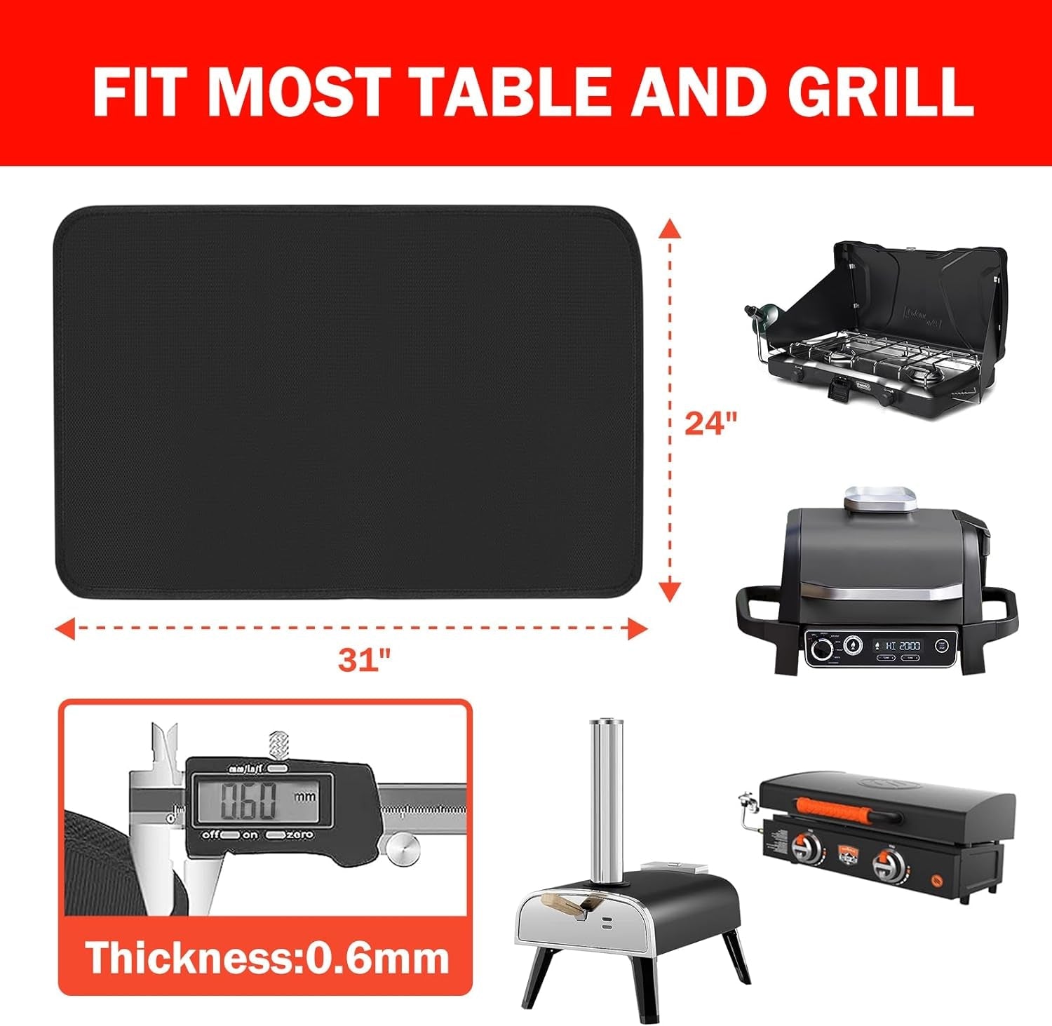 24 X 31 Grill Mat Fireproof for Outdoor Grill Protecting Prep Barbecue Table - Heat Resistant BBQ Tabletop Grilling Griddle Pad. Easy to Clean & Storage - Waterproof & Foldable. 0.6Mm - Image 4