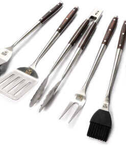Premium Grilling Set - 5 Piece Heavy Duty Stainless Steel Grill Tool Set with Pakkawood Handles for BBQ Accessories. Tailgating. and Smoker Accessories