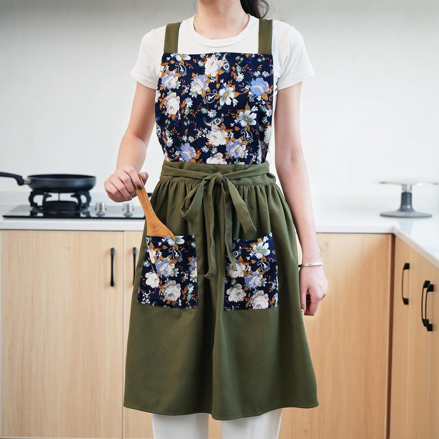 Vintage Pinafore Apron Dress for Women with Pockets Cute Floral Chef Aprons for Kitchen Cooking Baking Gardening - Image 9