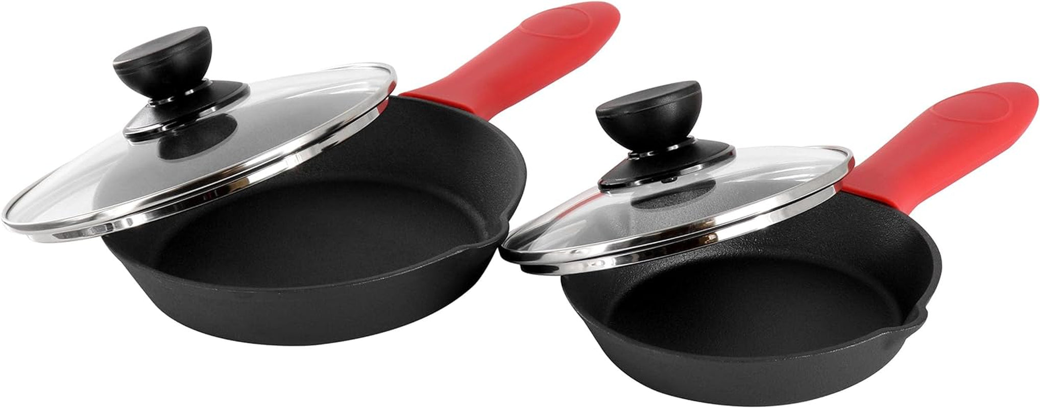 Megachef 13 Piece Pre-Seasoned Cast Iron Skillet Set with Temperd Glass Lids and Silicone Holders - Image 4
