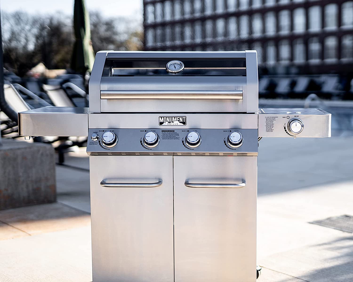 Monument Grills Larger Convertible 4-Burner Natural Gas Grill Stainless Steel Cabinet Style Propane Grills. LED Controls.Side Burner(Without Conversion Kit) - Image 6