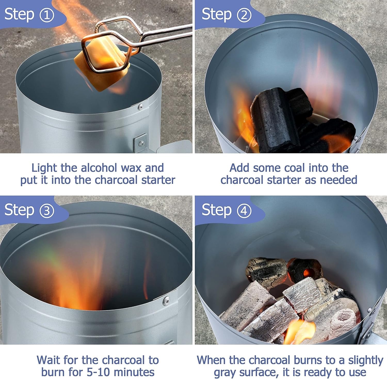 Joyfair Charcoal Chimney Starter with Clamp Set. Portable BBQ Grill Fire Starter for Outdoor Camping/Grilling/Cooking. Heavy Duty & Air Inlet Design. Heat Shield & Wooden Handle. plus Screwdriver - Image 4