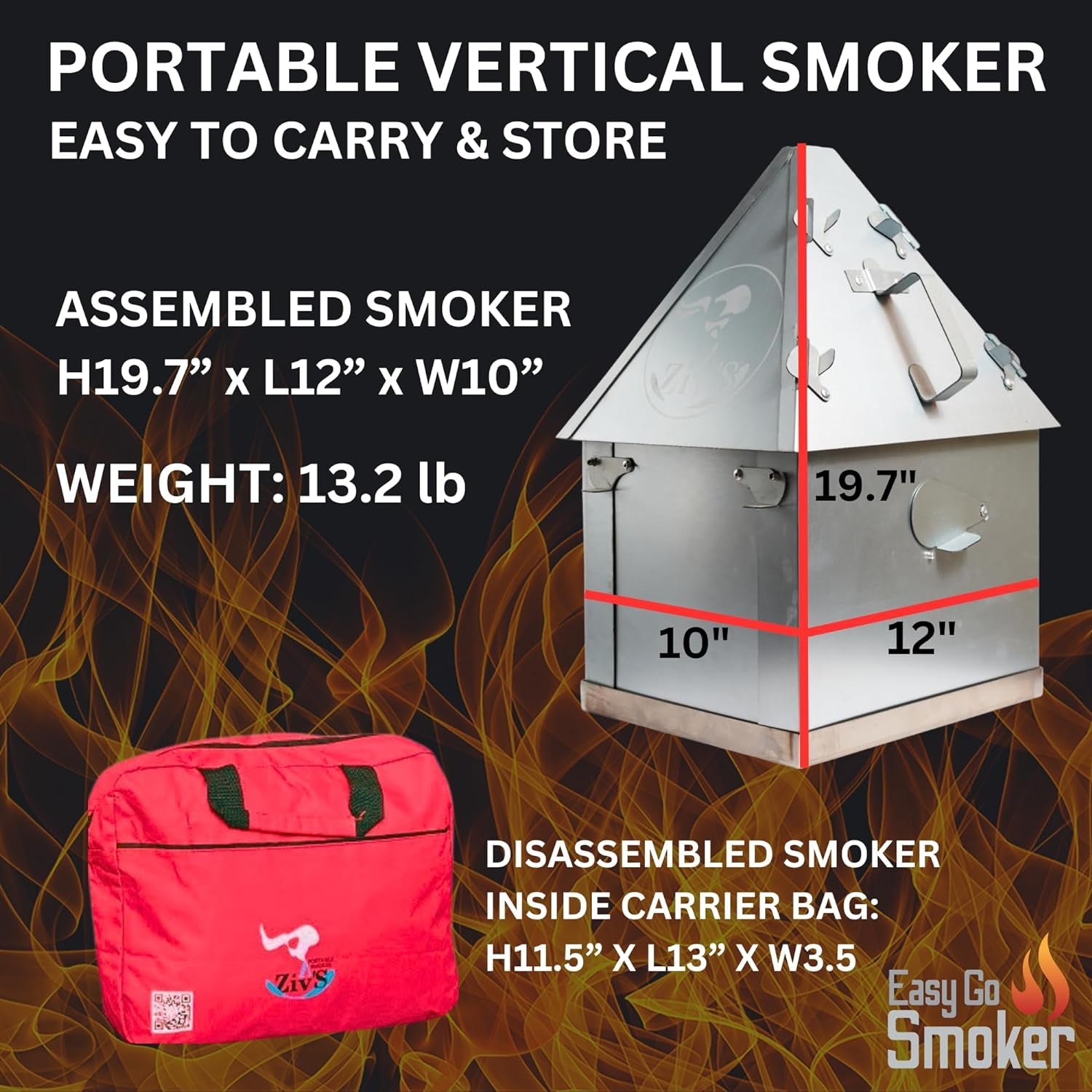 Foldable & Portable Vertical Pellet Smoker - 19.7 Meat Smoker for BBQ Grill. Outdoor Cooking. Camping & RV - Easy to Clean - Includes Carrier Bag. Spoon & Built-In Thermometer – Easygosmoker - Image 2