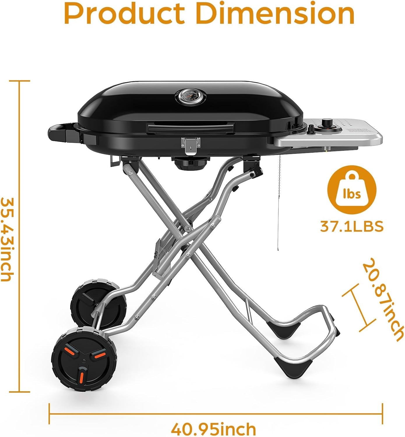 Joy Pebble Portable Propane Gas Grill. 15000BTUS.BBQ Gas Grill with 348 SQ Inch Large Cooking Areas. Sturdy Quick-Fold Legs. Portable & Foldable BBQ Grill for Outdoor Camping/Tailgating/Picnic. Black - Image 7