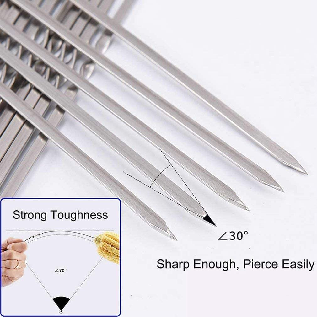 12PCS Kabob Skewers Flat Metal Stainless Steel BBQ Barbecue Skewer 16 Anti-Roll Heavy Duty Shish Kebob Sticks Wide Reusable Grilling Skewers Set for Meat Shrimp Chicken Vegetable Kebab Fork Sausage… - Image 6