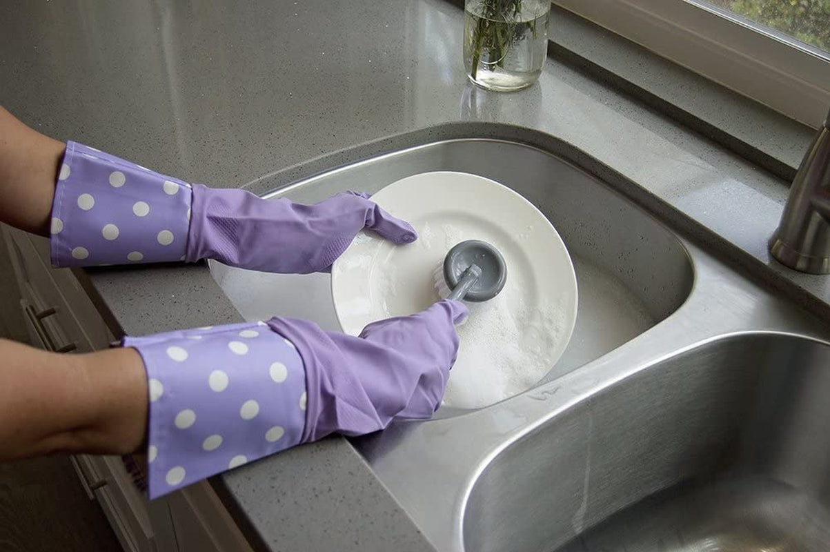 Glam Reusable Latex Dishwashing Gloves for Kitchen or Cleaning. One Size. Yellow. 3 Pairs - Image 6