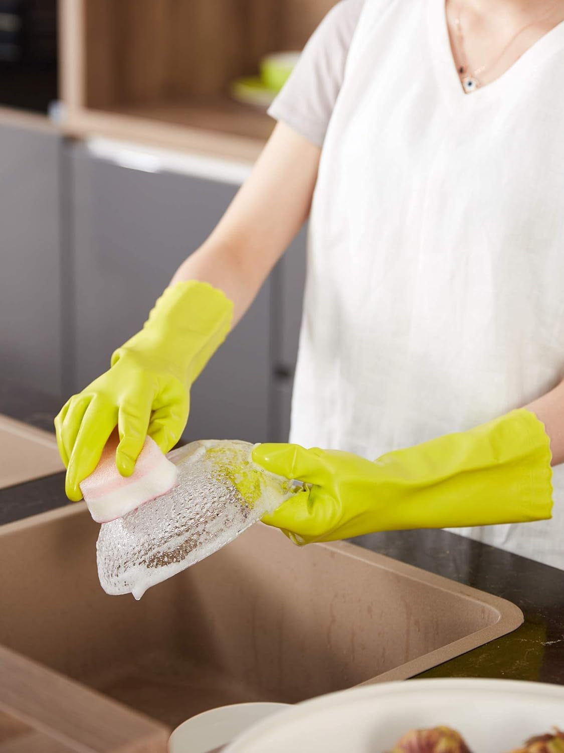 LANON Wahoo Skin-Friendly Cleaning Gloves. Dishwashing Kitchen Gloves with Cotton Flocked Liner. Reusable. Non-Slip. Bud Tender. Medium - Image 3