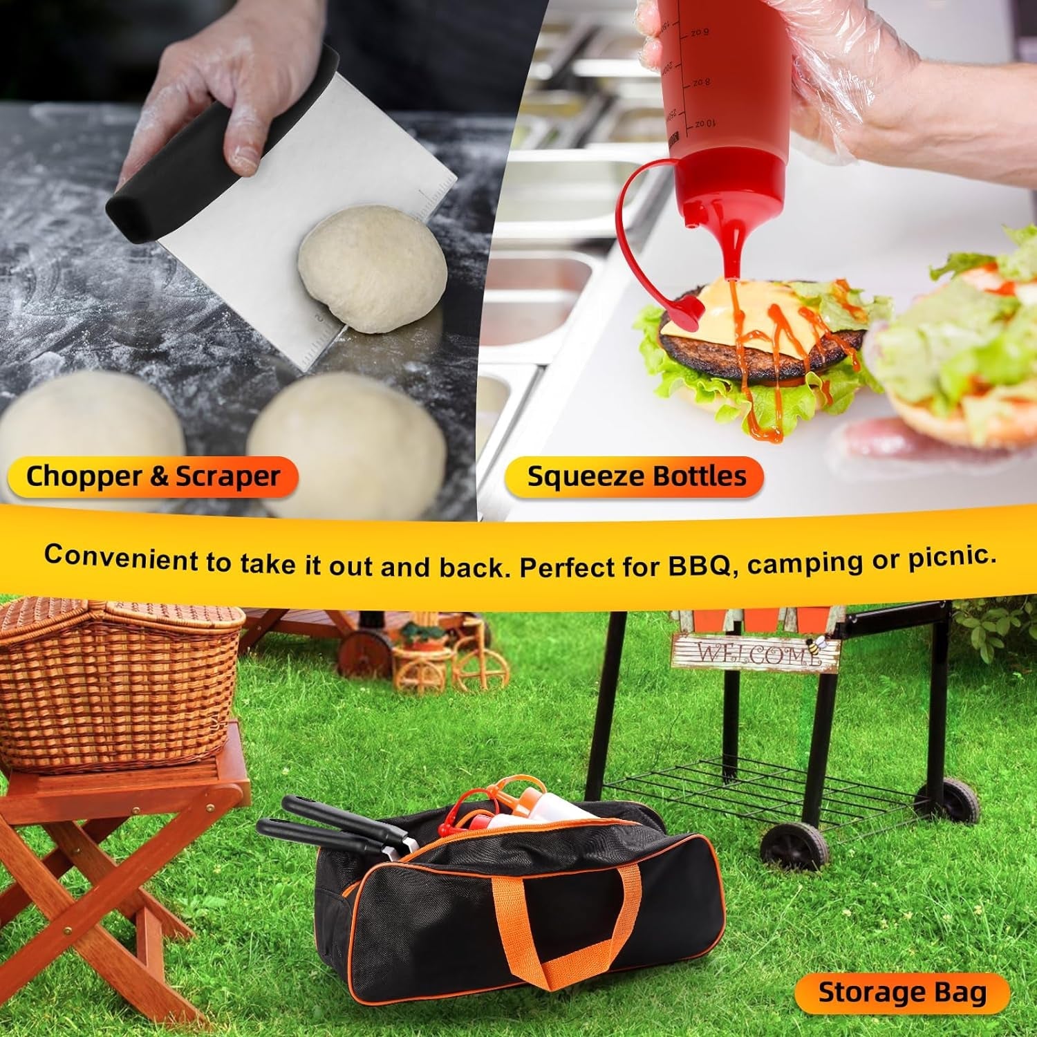 CEKEE 10PCS Blackstone Griddle Accessories Kit. Flat Top Grill Accessories Kit for BBQ and Camp Chef. Grill Spatula Set with Enlarged Griddle Spatula. Burger Press. Scraper for Outdoor BBQ Cooking - Image 5