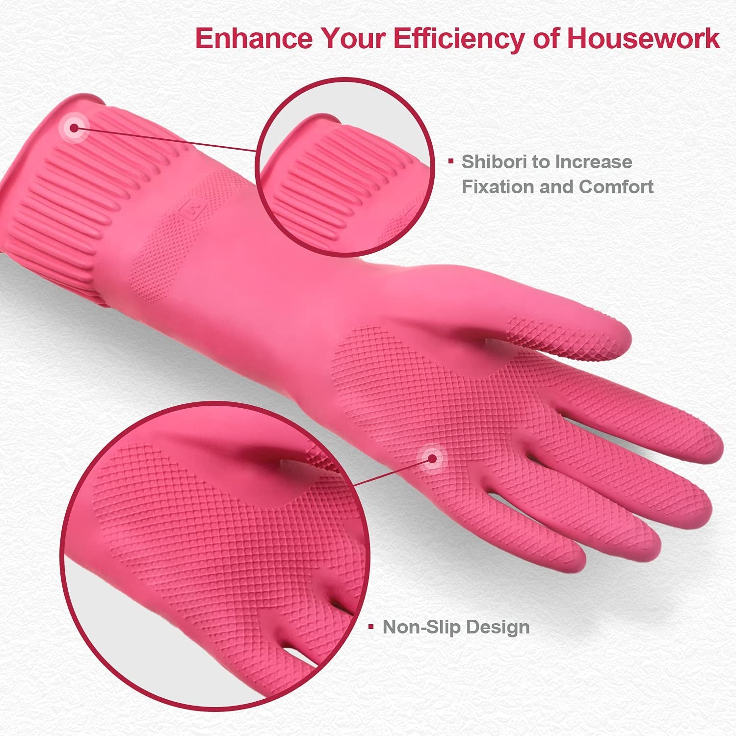 Mamison 2 Pairs Reusable Waterproof Household Dishwashing Cleaning Rubber Gloves. Non-Slip Kitchen Glove(Medium) - Image 2