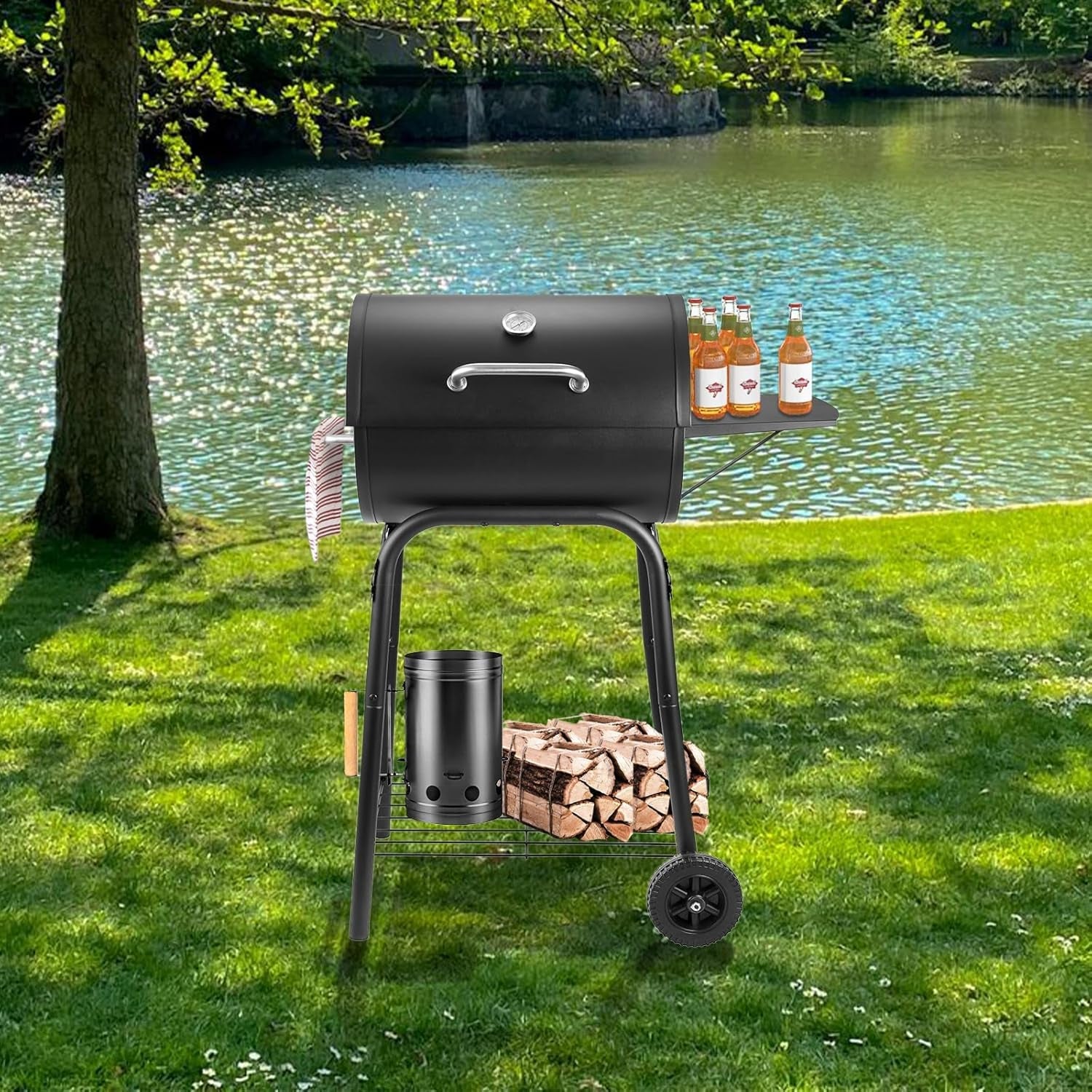 Barrel Charcoal Grill. Large Charcoal Grills with Side Shelf. Outdoor BBQ Grill.Perfect for Backyard Camping. Patio Parties. and Picnics - Image 5