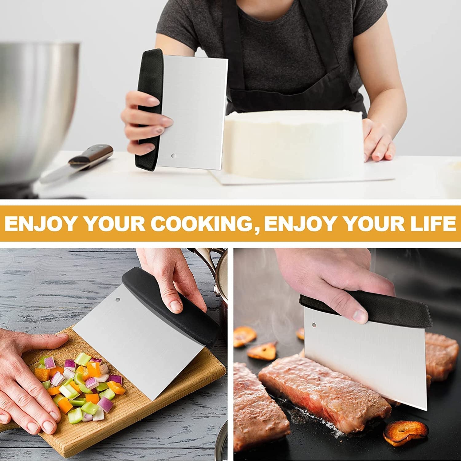 Griddle Accessories Kit of 5. Hasteel Heavy Duty Metal Spatula. Professional Stainless Steel Flat Top Griddle Tools Set. Pancake Flipper/Griddle Scraper/Hamburger Turner for BBQ Grilling Cast Iron - Image 6