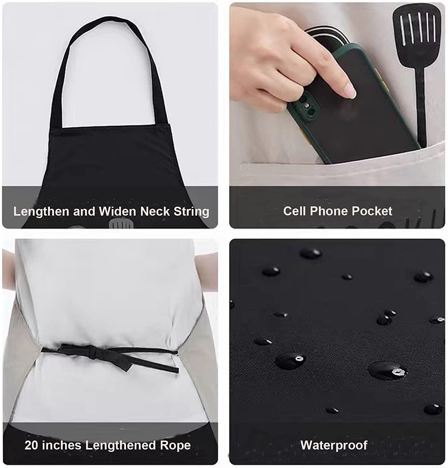 2 Pack Kitchen Apron with Hand Wipe.Water-Drop Resistant with 2 Pockets Cooking Bib Aprons for Women Men Chef - Image 2