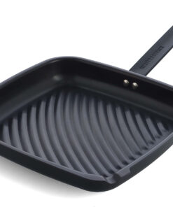 Pre-Seasoned Carbon Steel Square Grill Pan. Cast Iron. Lightweight and Durable. Sear Grill Broil Fry. Indoor Outdoor Cooking. Easy to Clean. Oven Safe. Induction. Steel Handle. Black