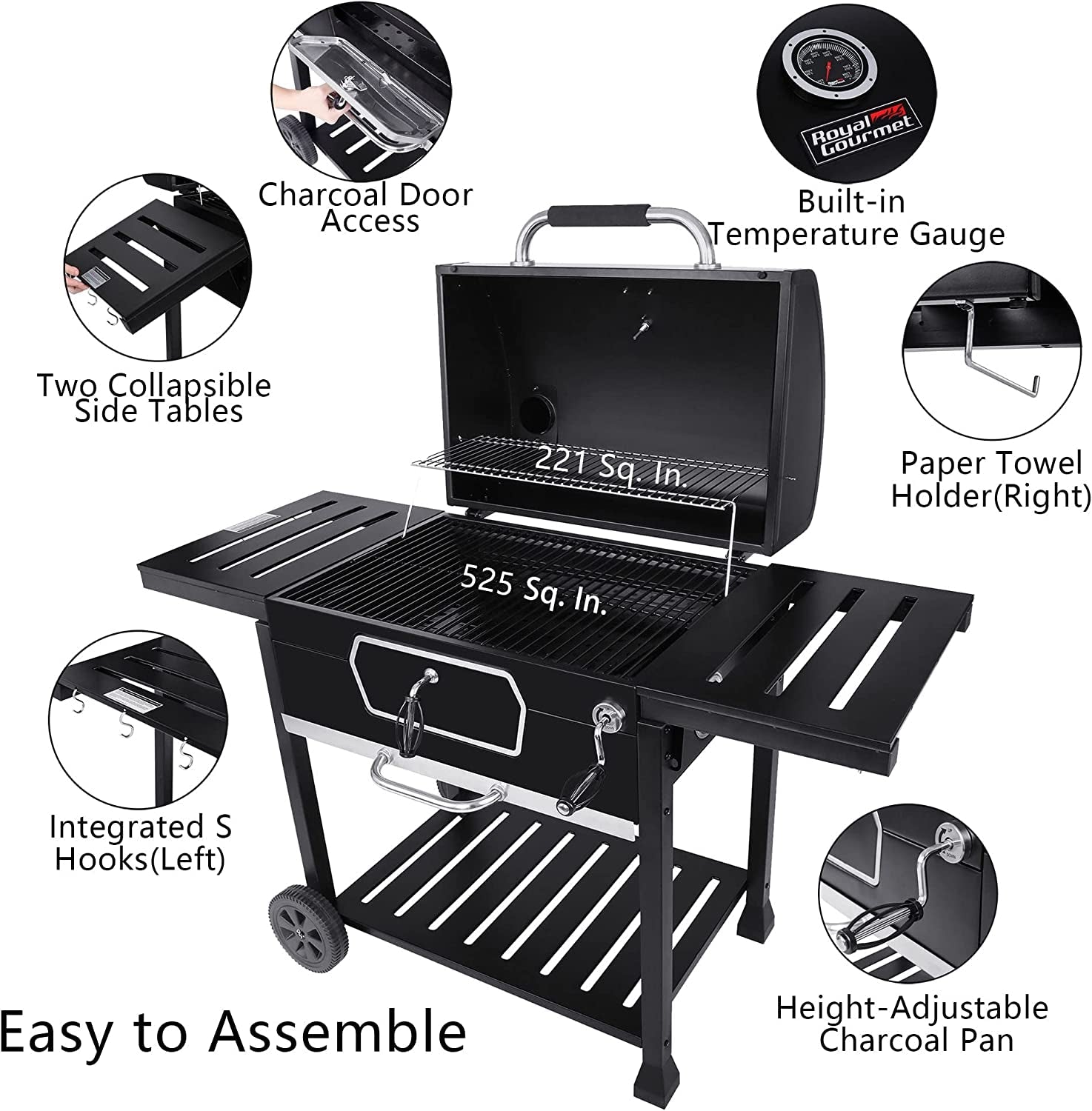 CD2030AN 30-Inch Charcoal Grill. Deluxe BBQ Smoker Picnic Camping Patio Backyard Cooking. Black. Large - Image 6