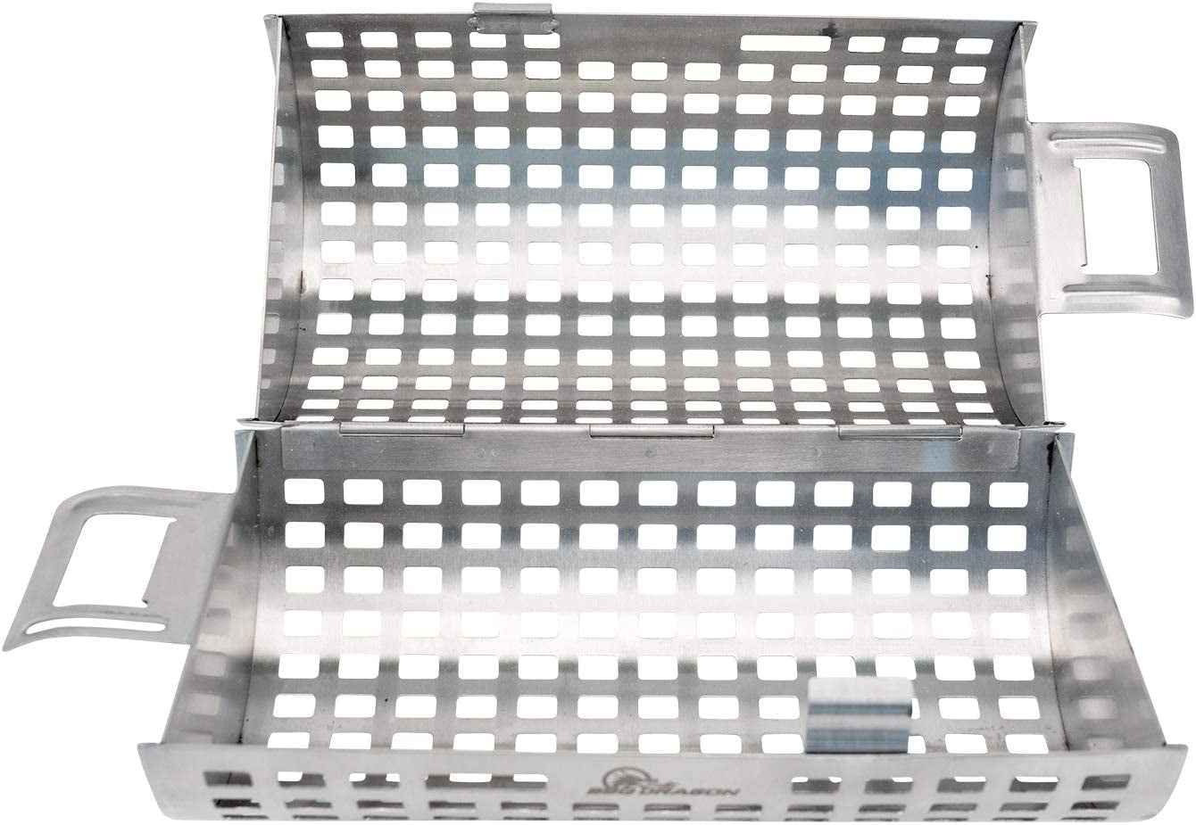 BBQ Dragon | Rolling Grill Basket | Food Grade Stainless Steel Grilling Basket | 13.5X5.6 Cylinder | Vegetables. Shrimp. Fish. Chicken Wings | Snap Close Lid | Dishwasher Safe | Grilling Accessory