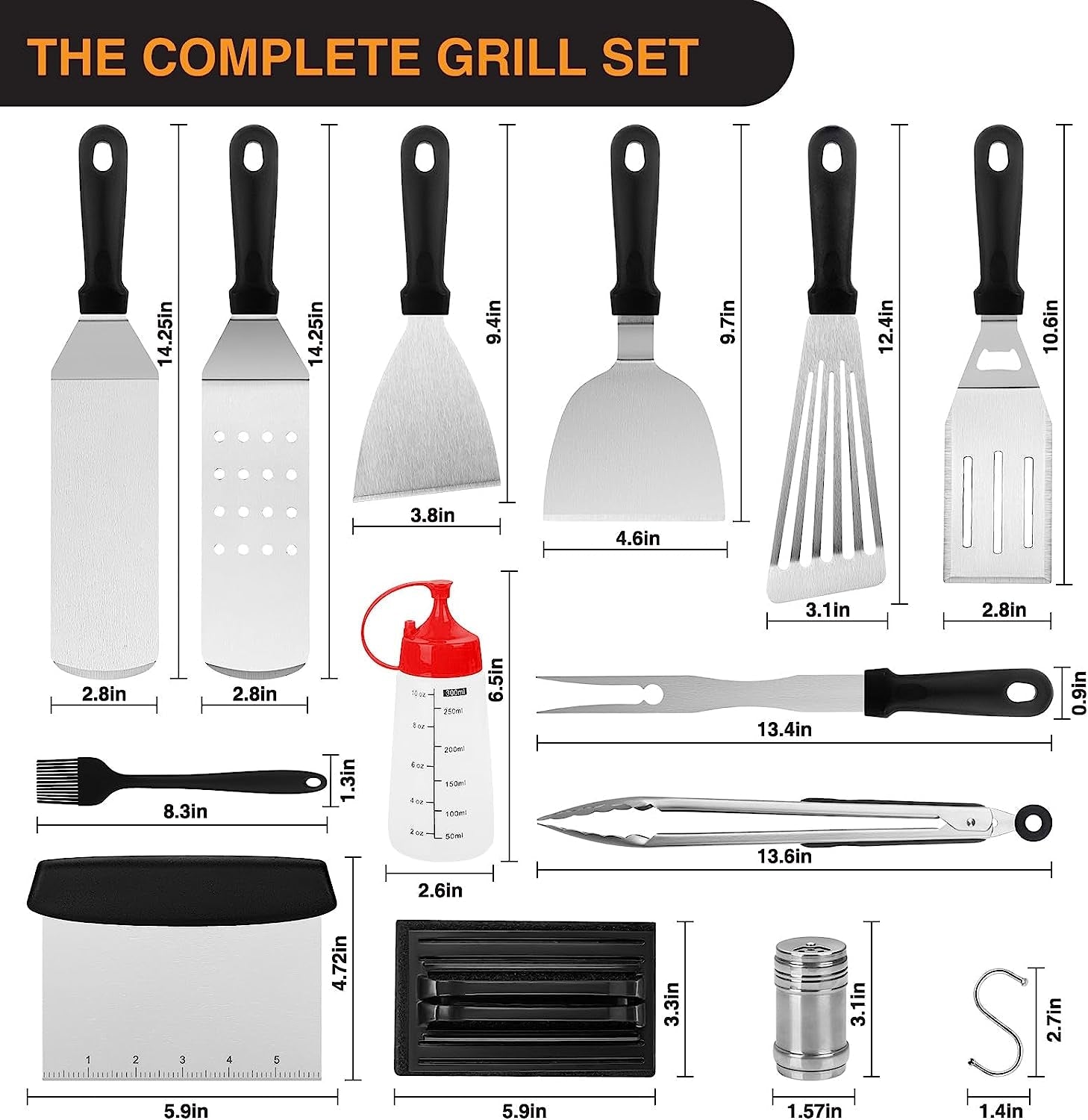 Griddle Accessories Kit. 30PCS Flat Top Grill Accessories Kit for Blackstone and Camp Chef. Stainless Steel Griddle Grill Tools with Enlarged Spatulas. Scraper. Tongs. Carrying Bag for Outdoor BBQ - Image 2
