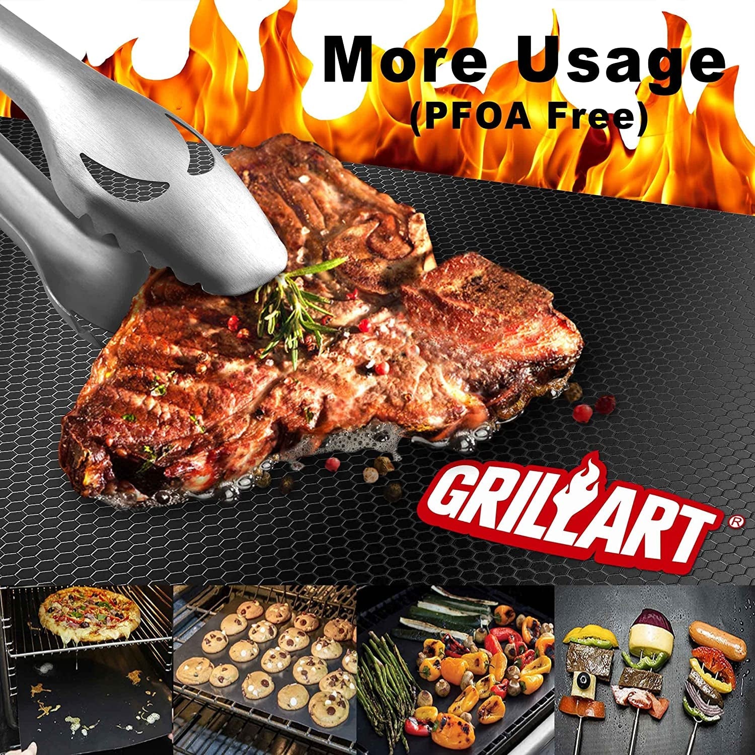 BBQ Grill Mats for Outdoor Grill - Nonstick 600 Degree Heavy Duty Grilling Mat (Set of 2) - Reusable BBQ Grill Accessories Sheets -Works on Electric Grill Gas Charcoal BBQ - Gifts for Men Dad - Image 6