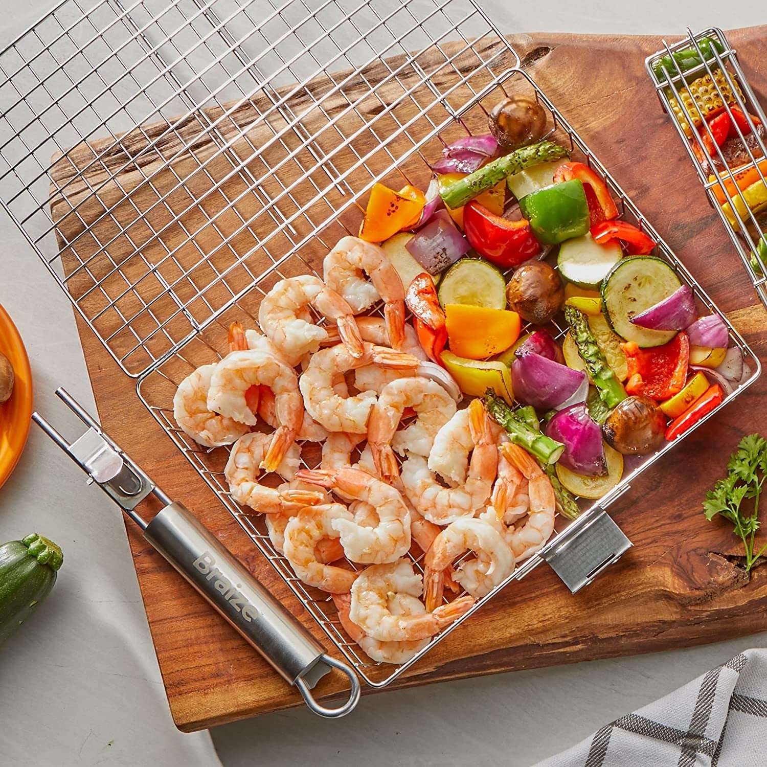 Braize Grill Basket with REMOVABLE HANDLE. Fish Grill Basket - Accessories for Outdoor Grill. Cooking Accessories. Bbq Grill. Grilling Grilling Set Camping Gear Accessories. - Image 6