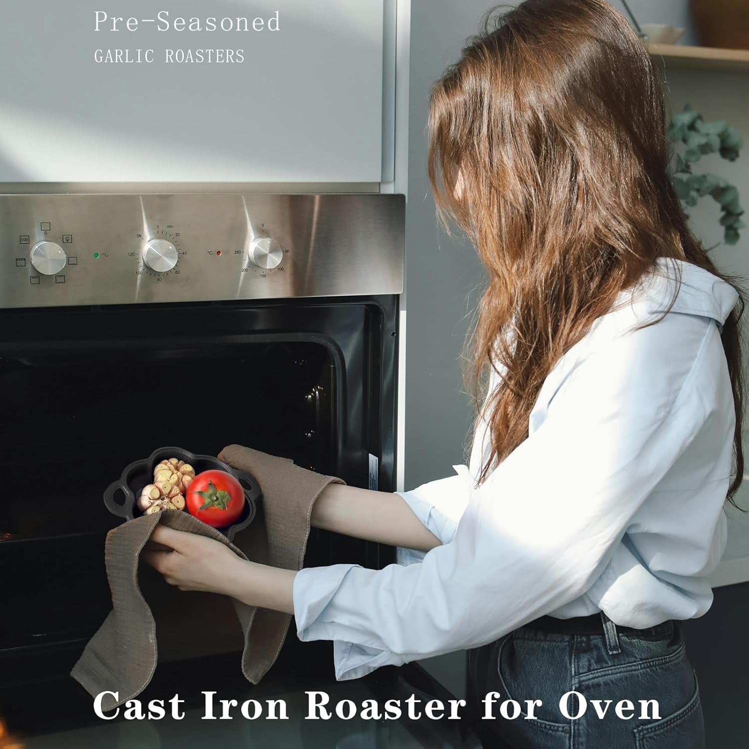 Cast Iron Smoker Roaster & Garlic Roster Baker. Smoker Box. Pre-Seasoned Cast Iron Garlic Roaster for Grill. Perfect for BBQ and Oven. for Smoky. Flavorful Vegetables. Meats or Wood Chips - Image 3