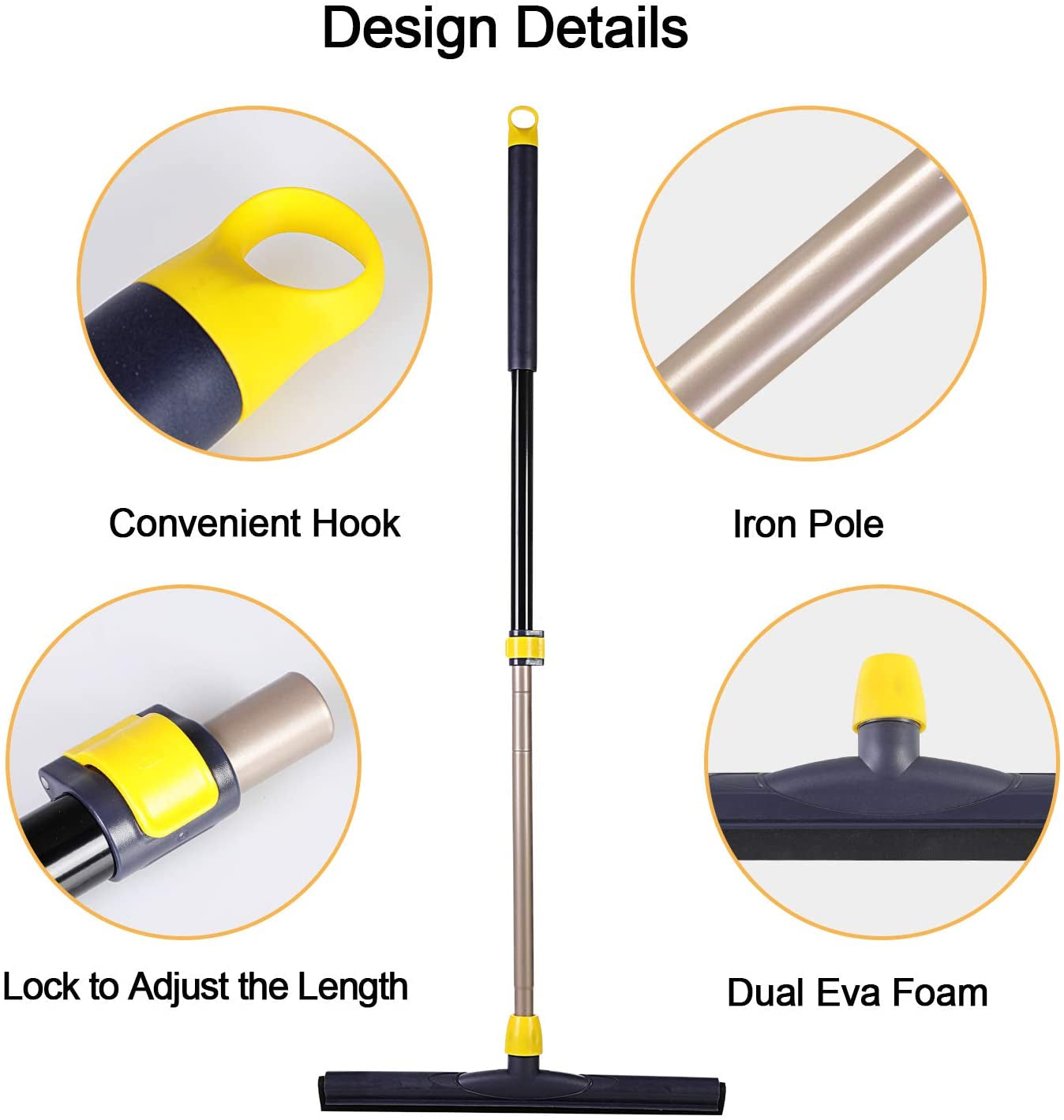 Yocada Floor Squeegee Scrubber Adjustable Telescopic Pole Heavy Duty Household Broom EVA Foam Blade for Garage Courtyard Shower Bathroom Floor Marble Glass Tile Water Foam Cleaning - Image 4