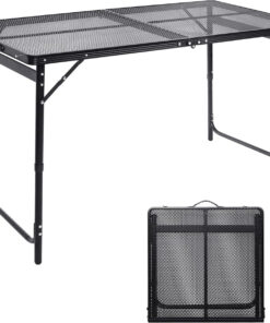 Moosinily Picnic Table 4Ft Grill Table Mesh Top Light Weight Portable Table with Carry Handle Adjustable Height Folding Camping Table for Outdoor Indoor Grill BBQ Travel Barbucue Beach RV Black