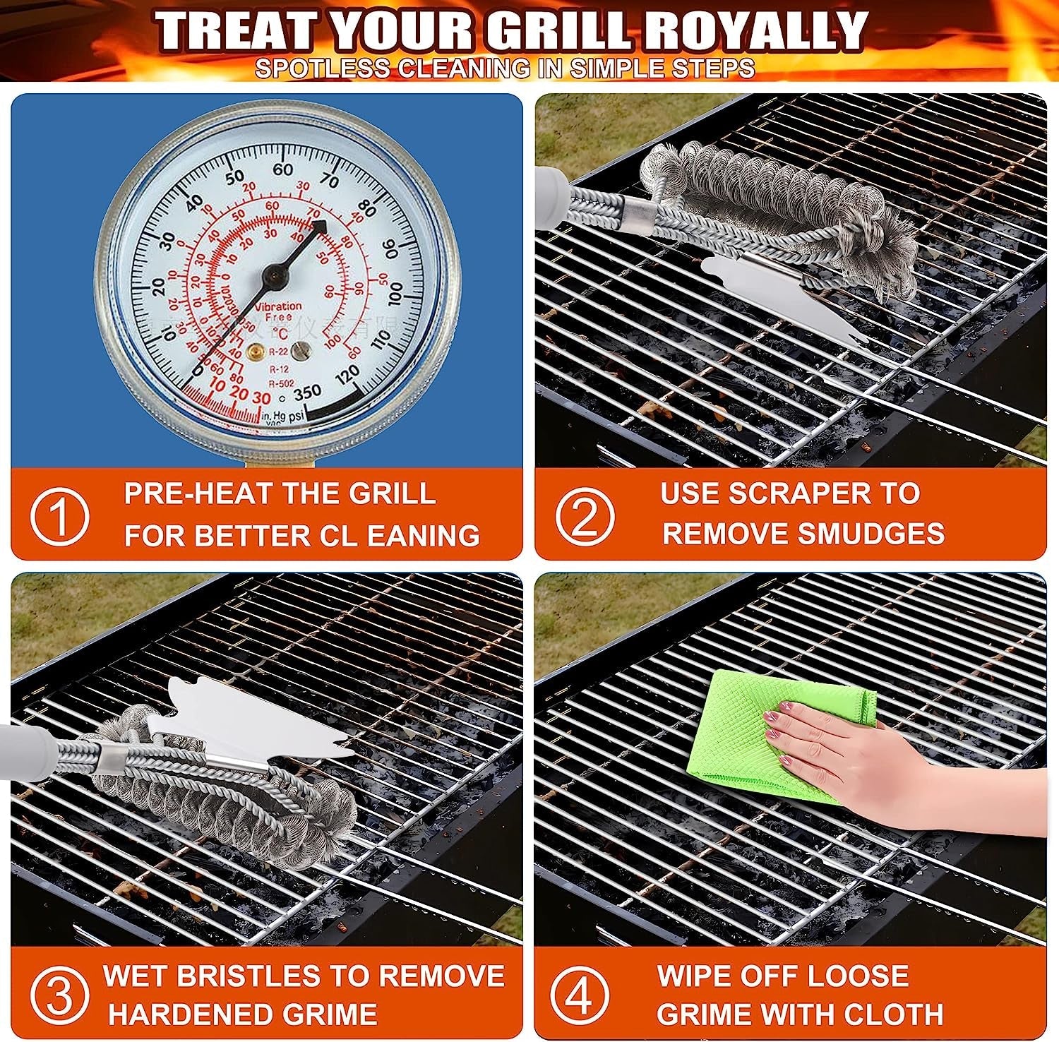 Grill Brush - Grill Brush for Outdoor Grill- BBQ Brush Safe & Efficient Cleaning - Woven W/Wire Combined Barbecue Bristles.18 Grill Cleaner Brush for Any Grill- BBQ Accessories Gifts for Men Dad - Image 5