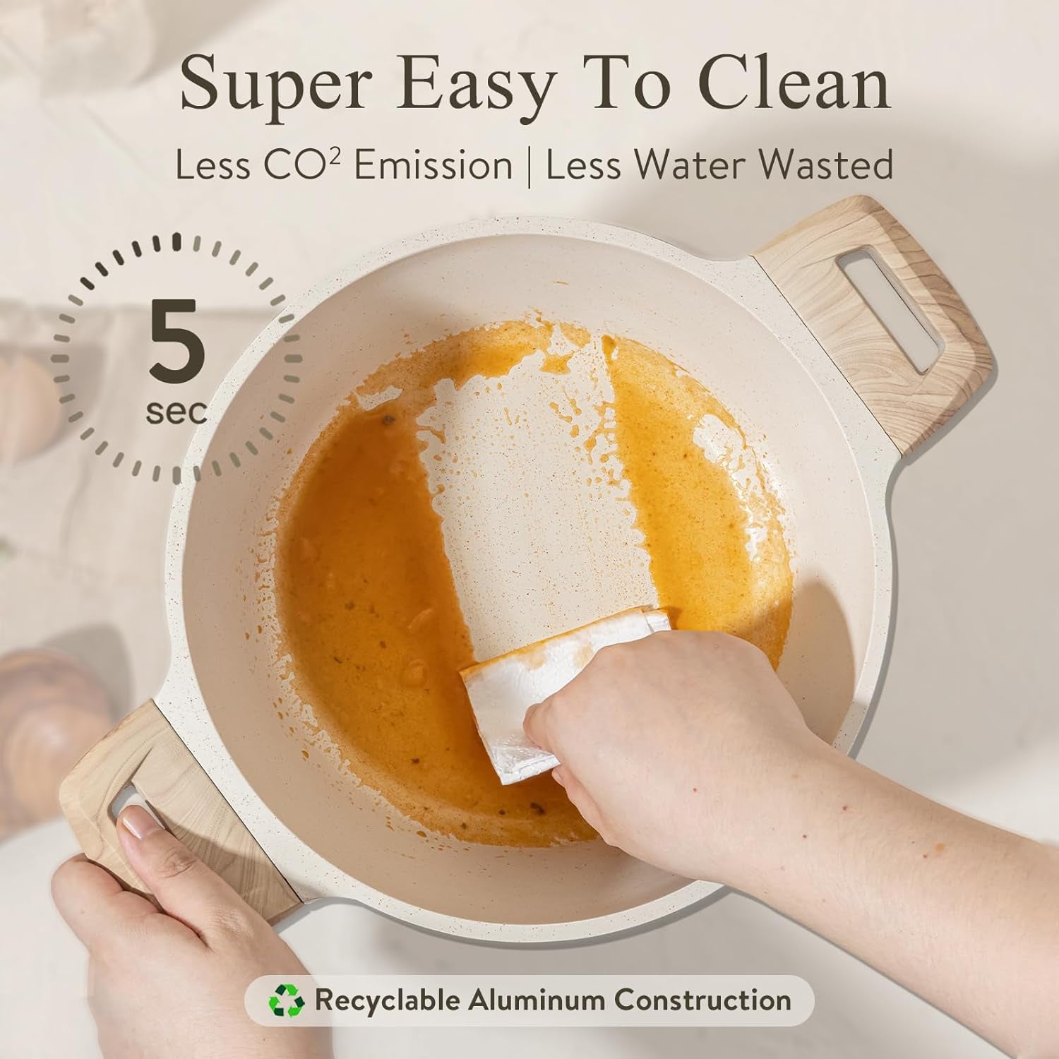 CAROTE 21Pcs Pots and Pans Set. Nonstick Cookware Sets. White Granite Induction Cookware Non Stick Cooking Set W/Frying Pans & Saucepans(Pfos. PFOA Free) - Image 5