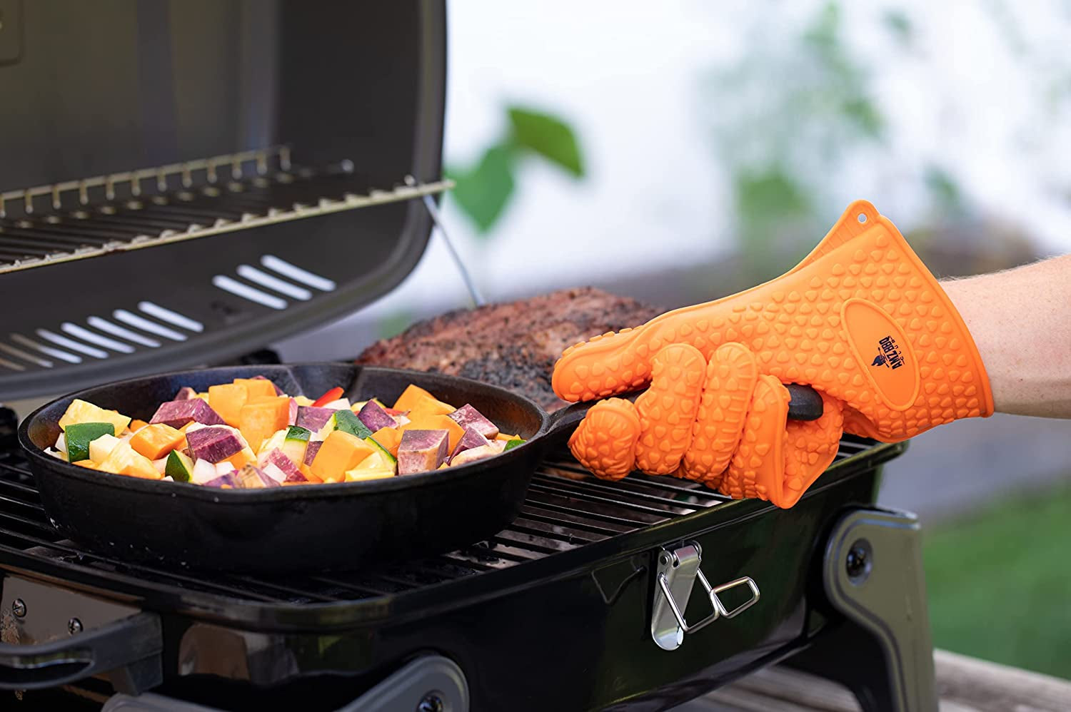 - Meat Claws Bbq Grill Accessories Set - 2 Silicone Gloves. Claws for Pulled Pork. BBQ Thermometer - Perfect Smoker Accessories Grilling Tools Gift Set for (Orange Glove-Thermometer-Claw) - Image 2