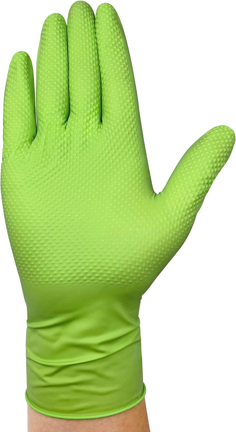 Thor Grip Heavy Duty Green Industrial Nitrile Gloves with Raised Diamond Texture. 8-Mil. Latex Free. 100-Ct Box - Image 2