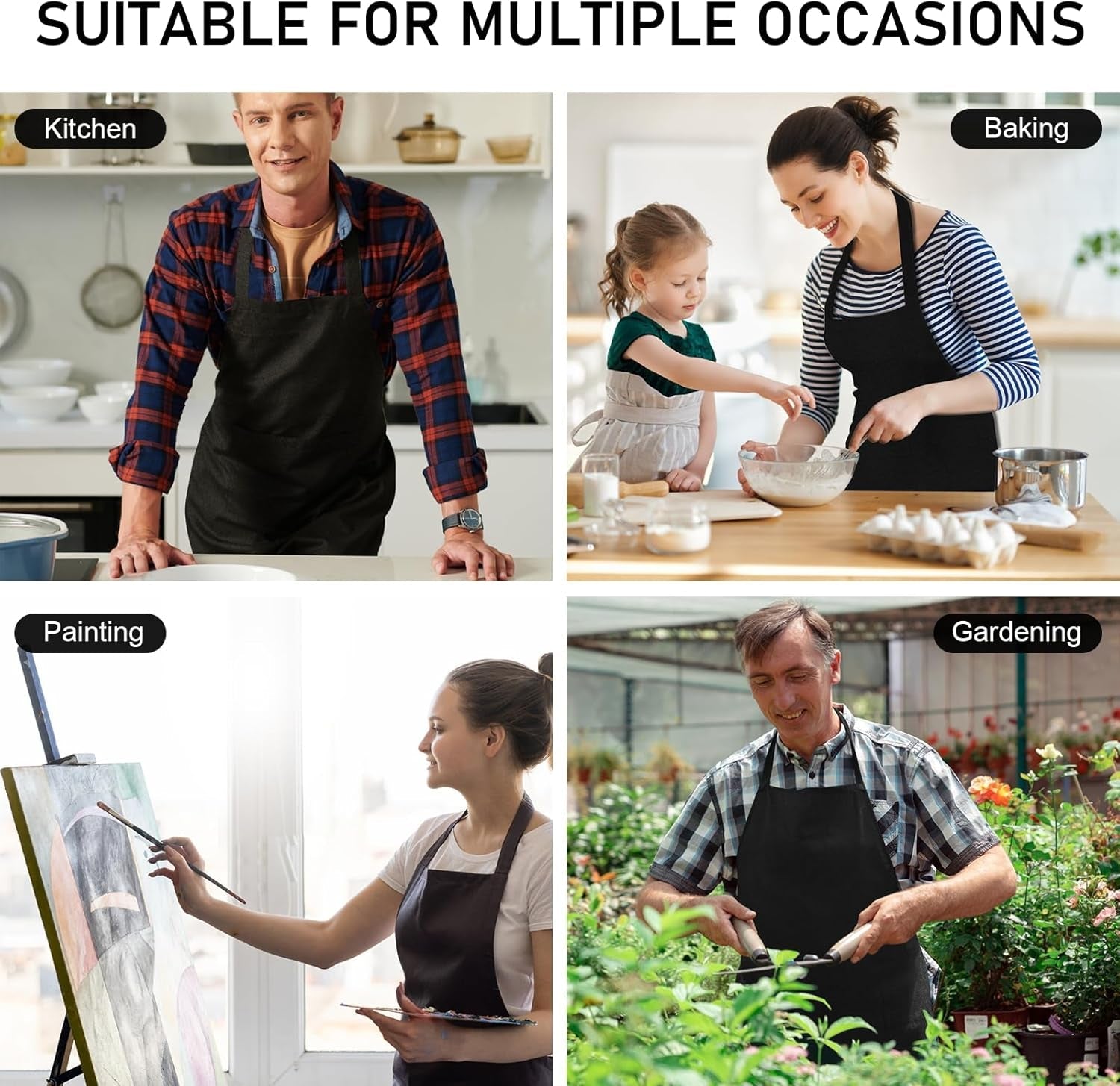 12 Pack Bib Apron. Unisex Restaurant Kitchen Aprons for Women with 2 Pockets. Chef Aprons for Cooking Men BBQ Painting Drawing Craft Plain Adults. Bulk Black - Image 7