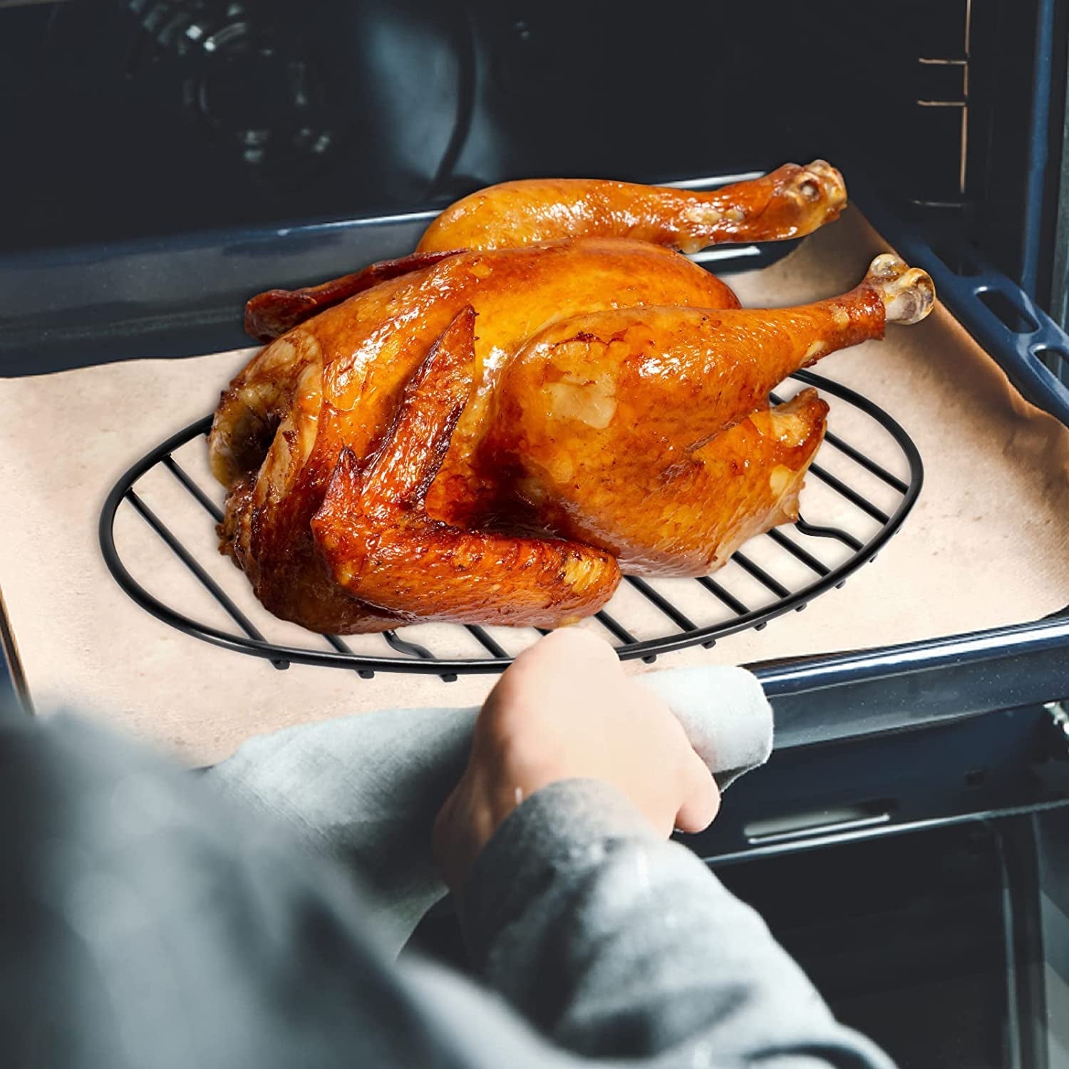 Oval Roasting Rack with Integrated Feet. Non-Stick Coating. Baking Rack Easy to Clean for Cooking. Roasting. Drying. Grilling 12×8.5 Inches Black - Image 7