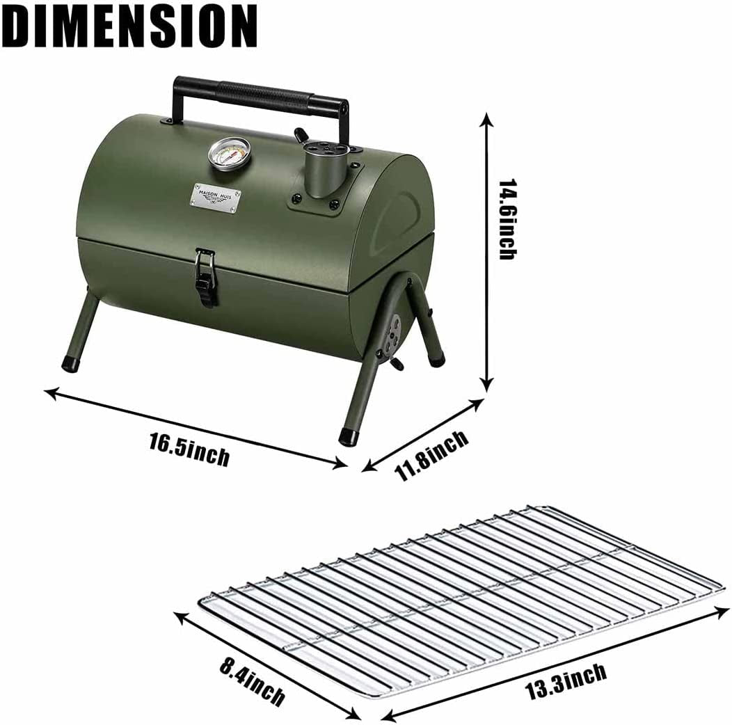 Adjustable Portable Charcoal Grill Multi-Functional Metal Small BBQ Smoker for Outdoor Hiking Picnic(Green) - Image 2