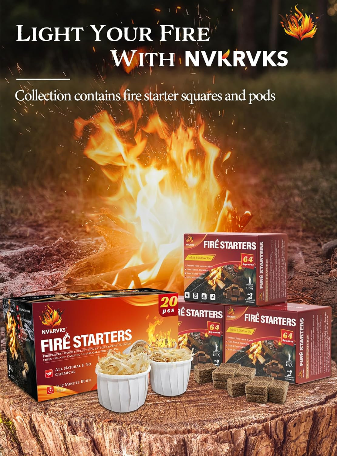 Nvkrvks Fire Starter Squares 192. Natural & Odourless Firestarters Cubes for Campfire. Fireplace. Chimney and Barbecue. Water Resistant. Easy to Ignite. Safe Camping Accessories - Image 8