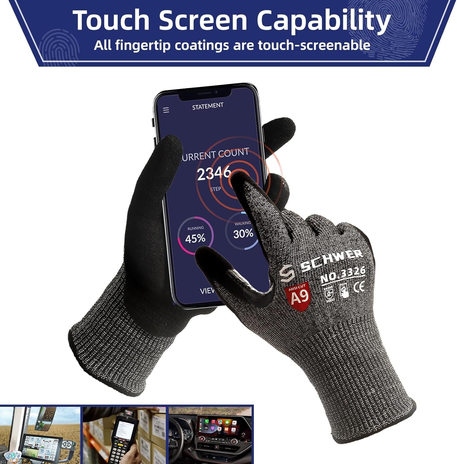 Highest Level Cut Resistant Work Gloves for Extreme Protection. ANSI A9 Working Gloves with Sandy Nitrile Coated. Touch-Screen. Compatible. Durable. Machine Washable. Black 1 Pair(L) - Image 6