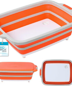 BIRDROCK HOME Large BBQ Collapsible Food Prep & Cutting Board and Grill Caddy Tub with Colander & Lid | 12.4 Quarts | Kitchen Veggie Washing Basket | Silicone Dish Bowl for Picnic. Tailgate. Camping