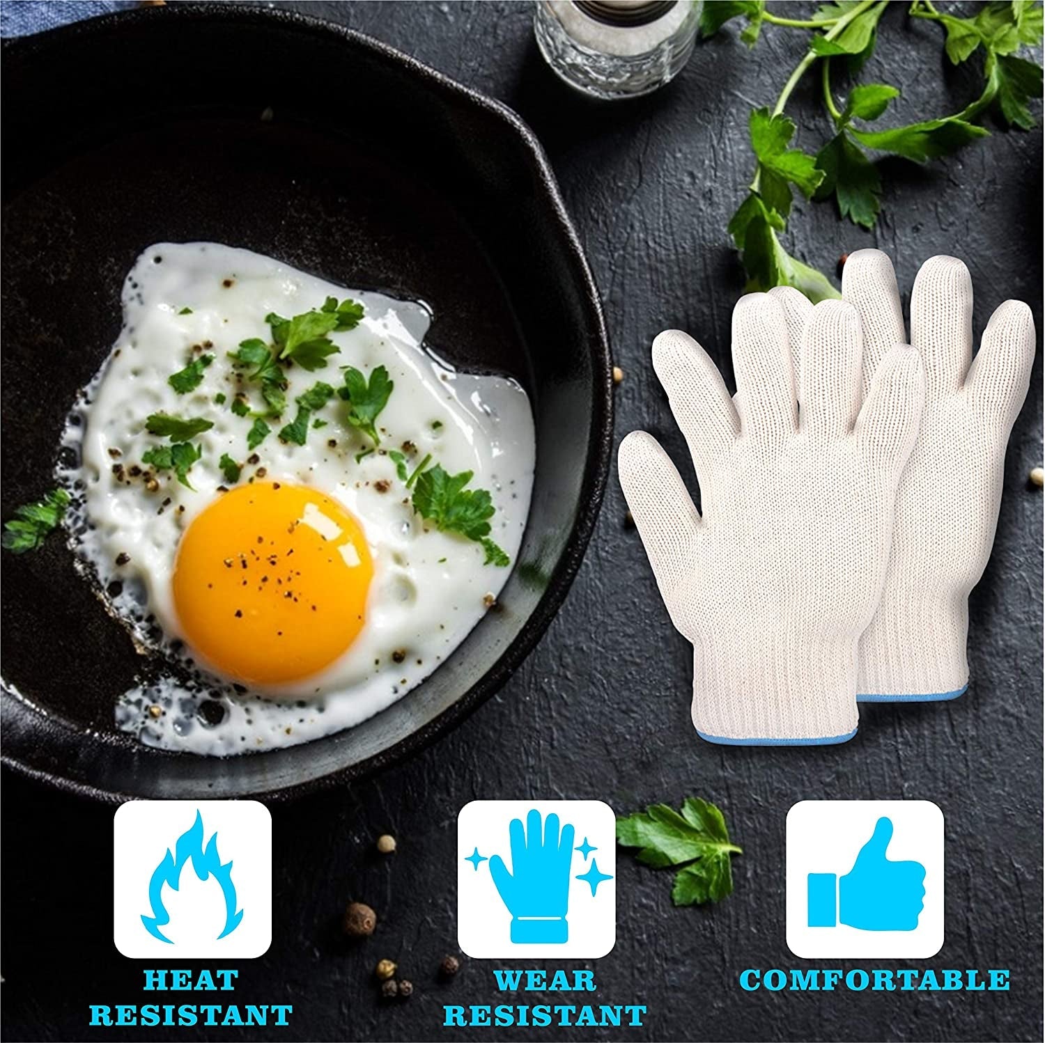 Heat Resistant Gloves - EN407 Certified 932°F Oven Gloves. Cut-Resistant Grill Gloves. Cooking Gloves for BBQ. Grilling. Baking. Cutting. Welding. Smoker Fireplace. 1 Pair (2 Pieces Set). White - Image 6