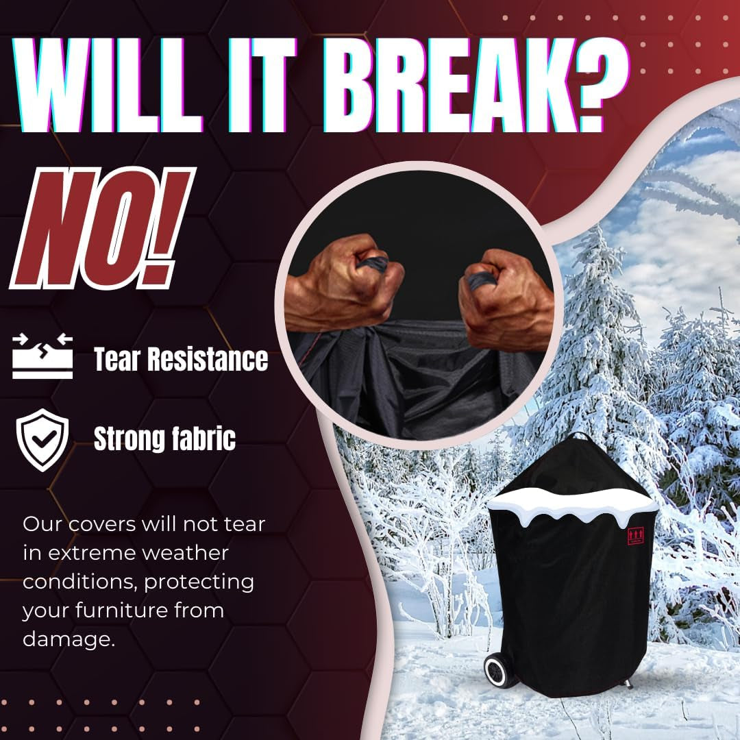 Round BBQ Grill Cover. 26Inch Heavy Duty Durable Waterproof Rip Resistant UV Resistant Charcoal Kettle Grill Cover. Dia33 X38 H. Black - Image 7