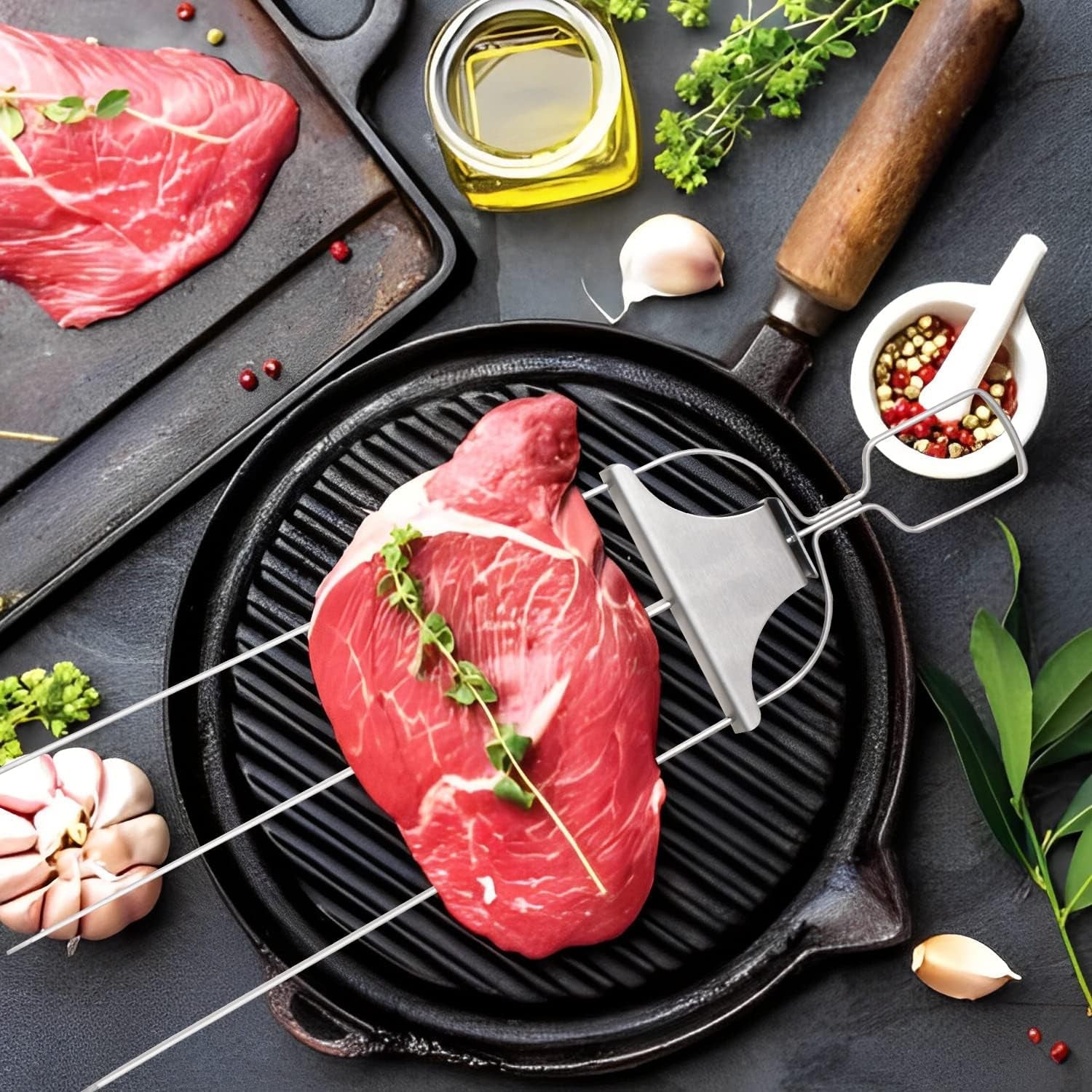 Chuanke 3-Prong Stainless Steel Skewers for BBQ Grilling with Push Bar Slider Easy Food Removal (1) - Image 7