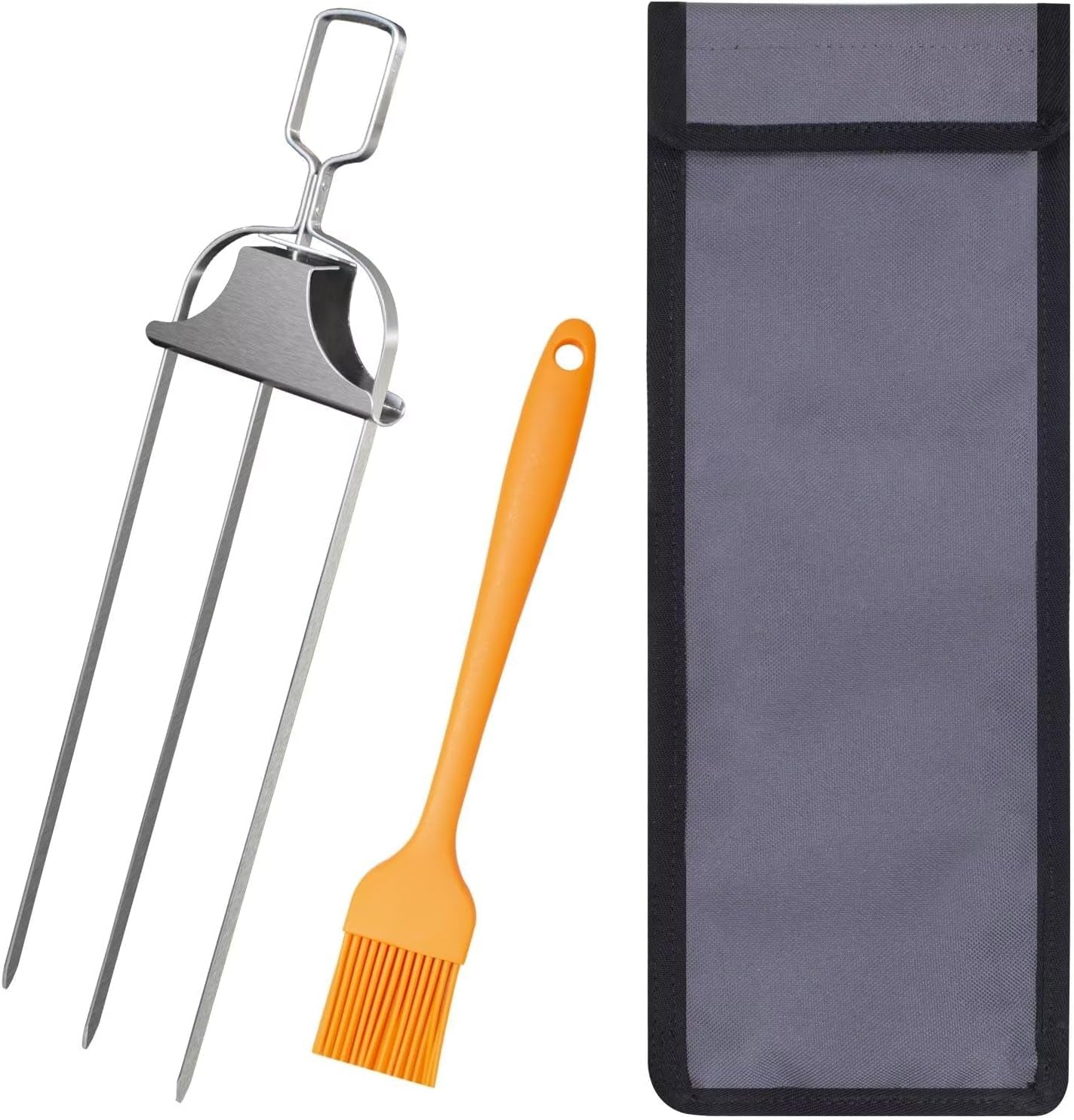 Chuanke 3-Prong Stainless Steel Skewers for BBQ Grilling with Push Bar Slider Easy Food Removal (1)