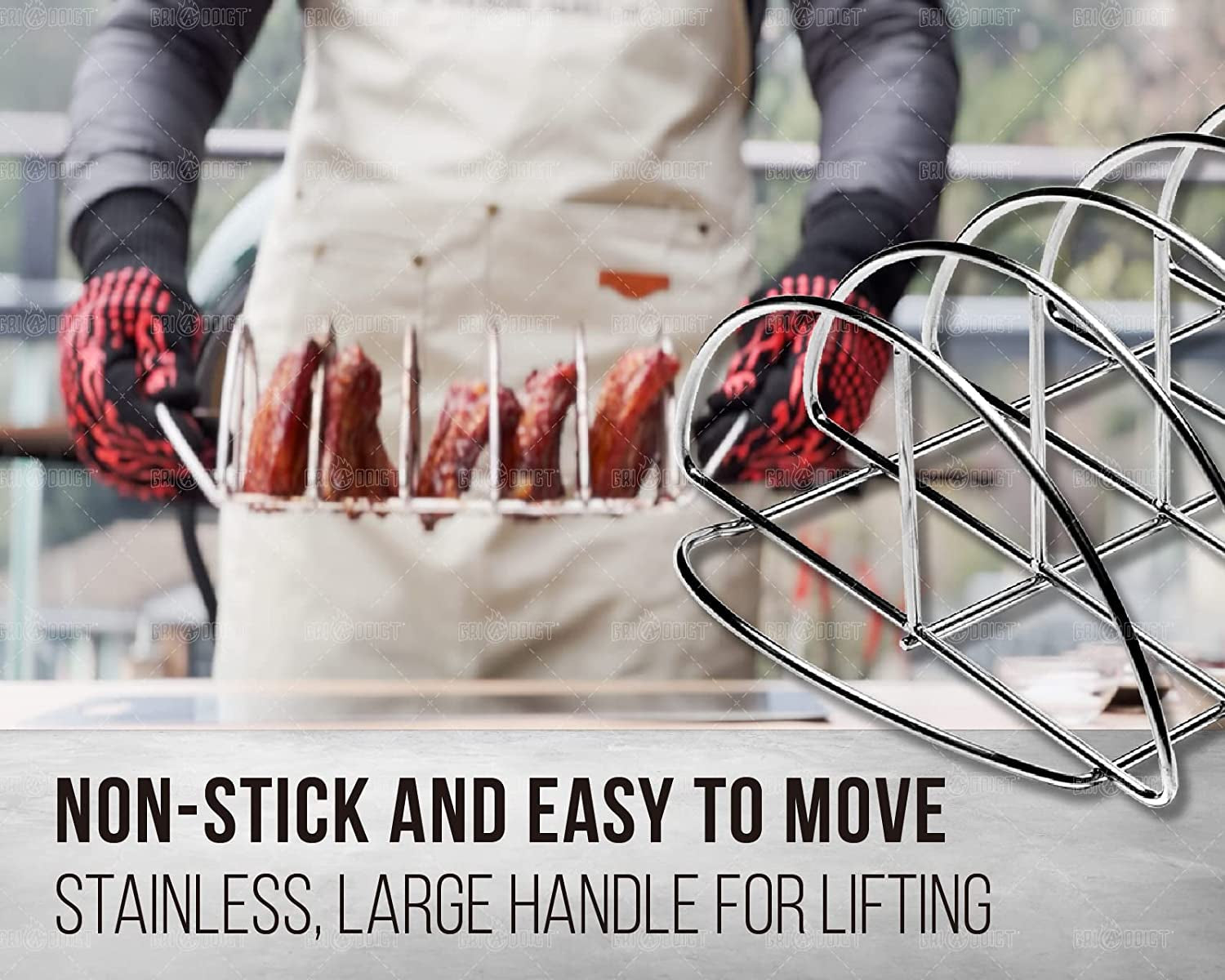 BBQ Rib Racks for Smoking. Classic Joe. BGE Grill Expander Rack Accessories - Optimizes Grilling Space. Standing Roast Rack Allows for More Even Cooking. Works with 18 or Larger Size Grill. Stainless - Image 6