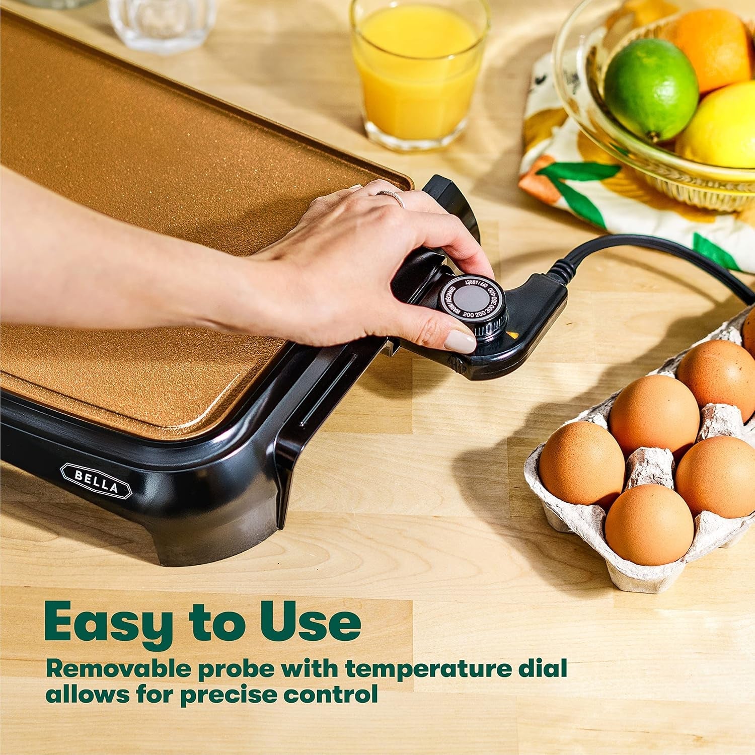 BELLA Griddle Ceramic Copper TI. Healthy-Eco Non-Stick Coating. Hassle-Free Clean Up. Large Submersible Cooking Surface. 10 X 16. Copper/Black - Image 3