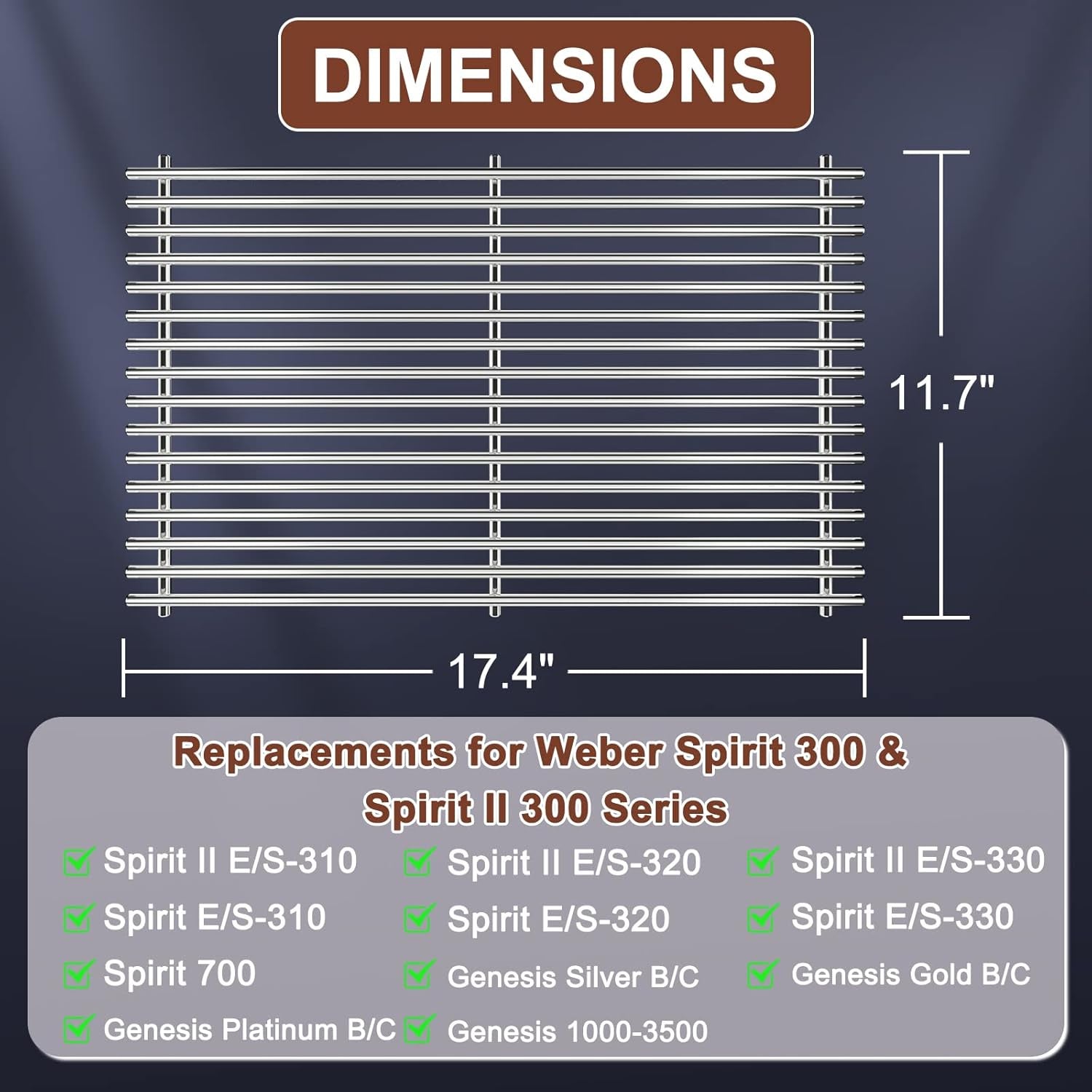Qulimetal SUS304 Grill Grates for Weber Spirit 300 and GS4 Spirit II 300 Series. Spirit 700. Genesis Silver B & C. Genesis Gold B & C. Genesis Platinum B & C. Genesis 1000-3500 - Image 2