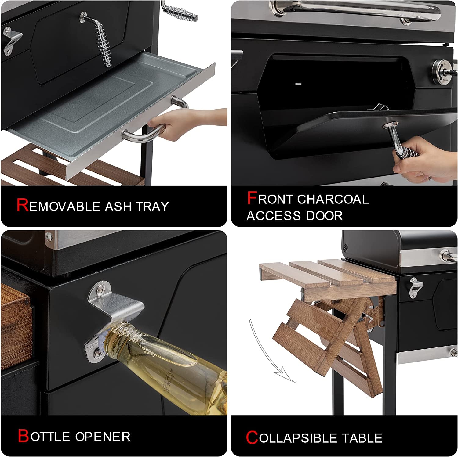 CD1824M 24-Inch Charcoal Grill. BBQ Smoker with Handle and Folding Table. Perfect for Outdoor Patio. Garden and Backyard Grilling. Black. Medium - Image 10