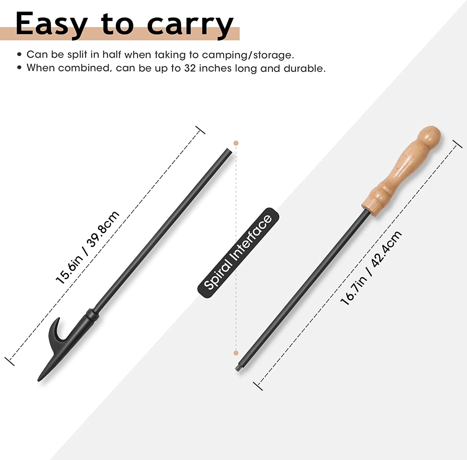 26 Fireplace Fire Pit Tongs & 32 Fire Pit Poker. Fireplace Wood Stove Firewood Tongs. Black Heavy Duty Wrought Iron Log Grabber Fire Pit Tools for Campfire. Fireplace. Bonfires. Indoor&Outdoor Use - Image 8