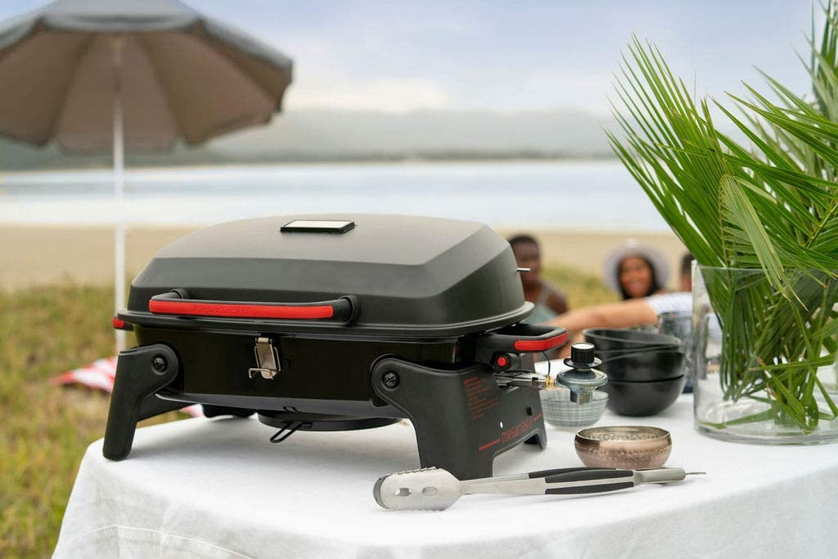820-0065C 1 Burner Portable Gas Grill for Camping. Outdoor Cooking . Outdoor Kitchen. Patio. Garden. Barbecue with Two Foldable Legs. Red + Black - Image 4